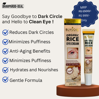 Organic Rice Eye Cream - Best For Dark Circles, Wrinkles, Eye Bags, Etc