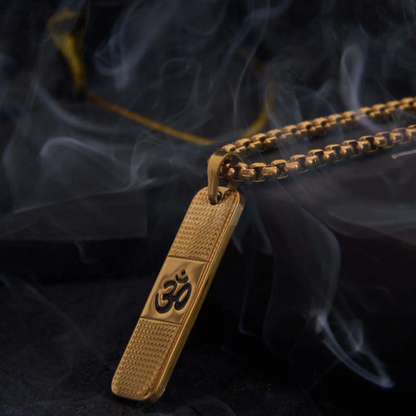 Om Pendant Dotted Design Gold Chain For Men (24 Inch)