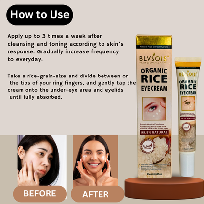 Organic Rice Eye Cream - Best For Dark Circles, Wrinkles, Eye Bags, Etc
