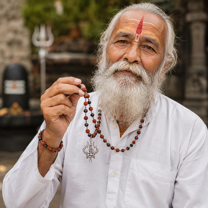 Original Rudraksha & Karungali Mala with Shiva Trishul Pendant
